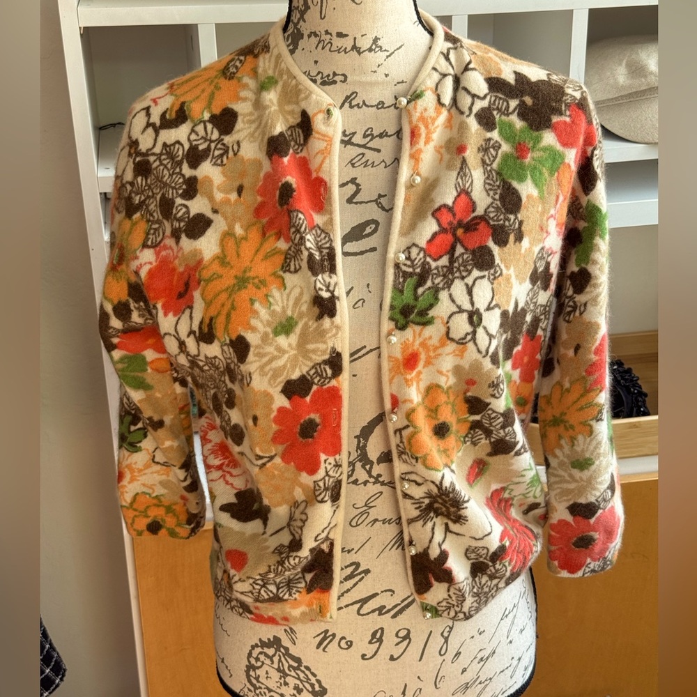 Vintage floral French angora cardigan size xs